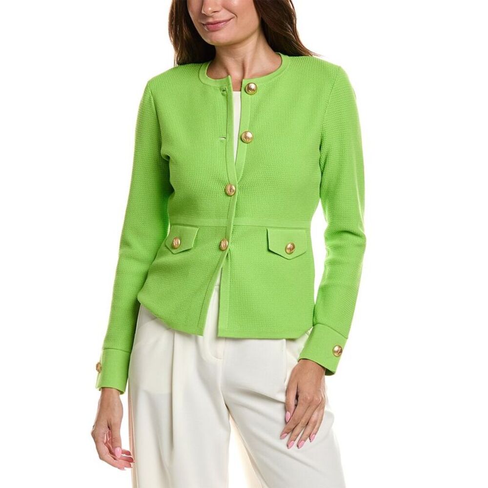 St. John Womens  Icon Crewneck Tweed Jacket, Green